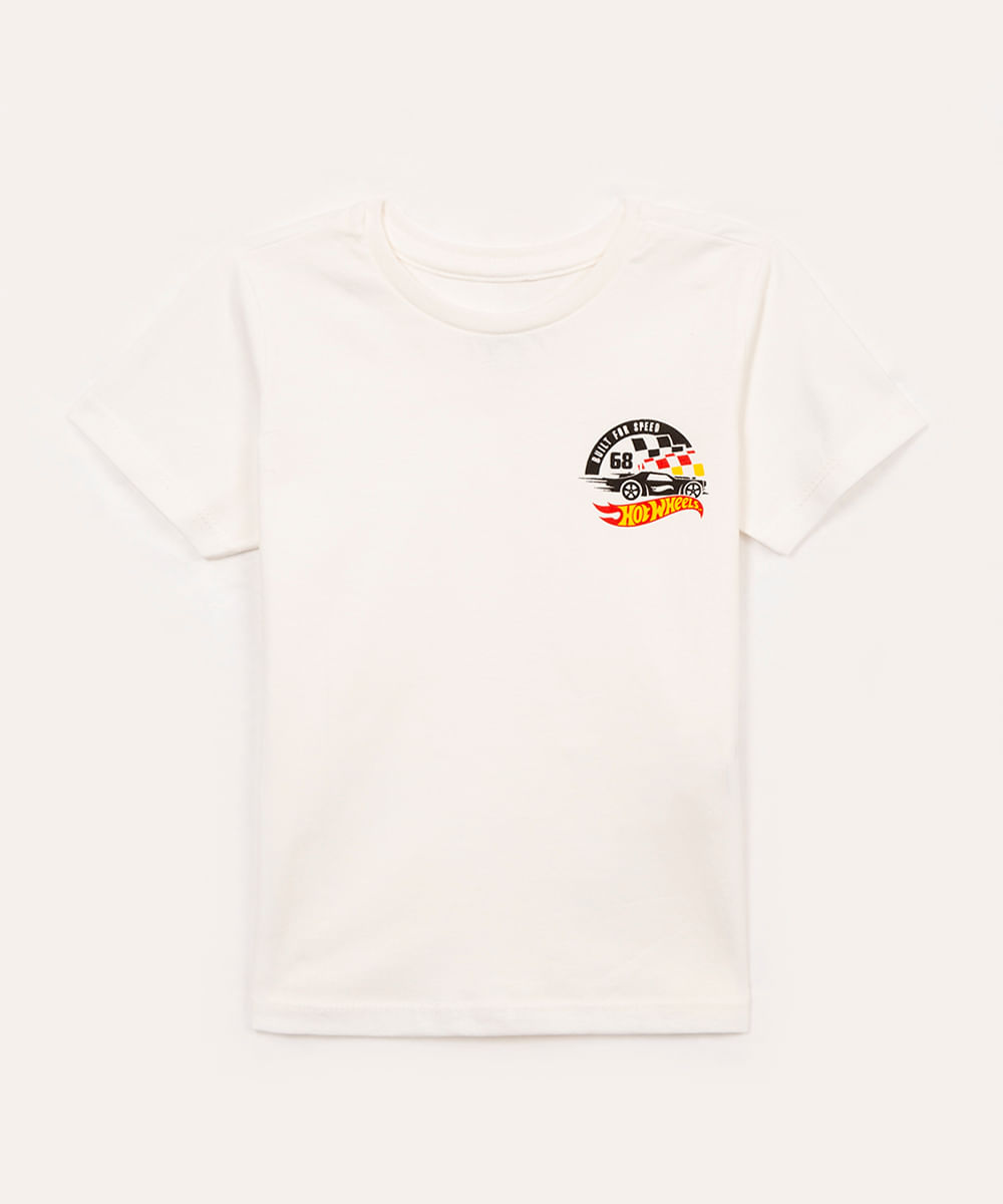 camiseta de algodão infantil hot wheels manga curta off white