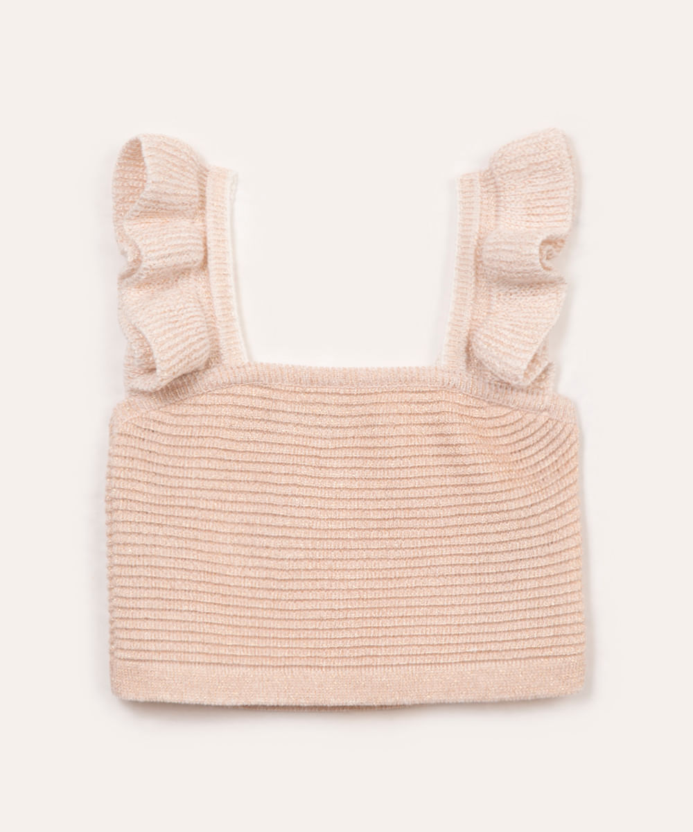 blusa infantil de tricot alça babado bege