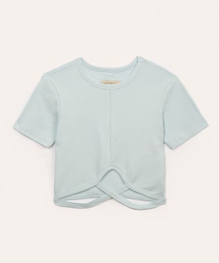 blusa de algodão juvenil com recorte manga curta azul 14