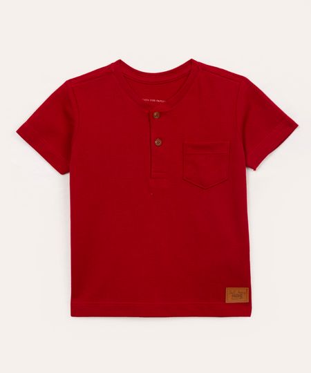 camiseta de algodão infantil com bolso manga curta vermelho 4