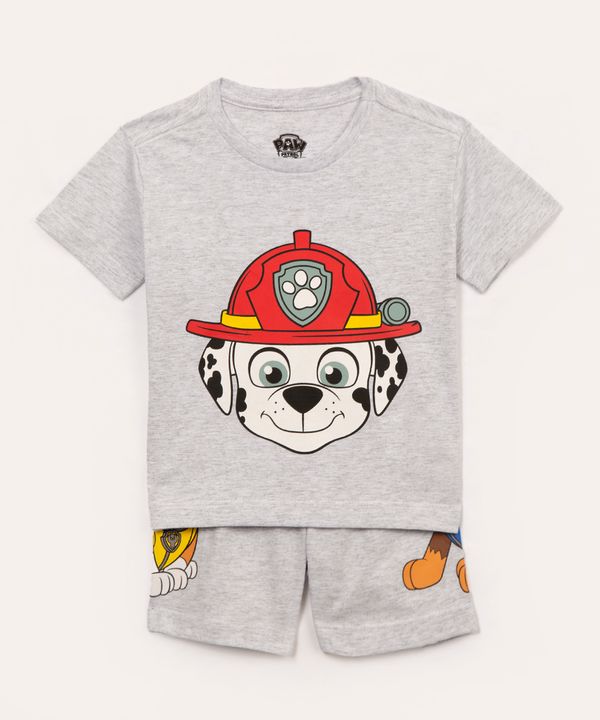 pijama de algodão infantil patrulha canina manga curta cinza mescla claro 1
