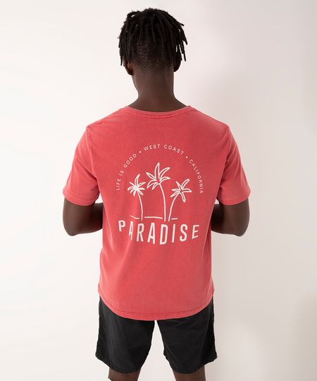 camiseta de algodão estonada coqueiro manga curta rosê G camiseta de algodão estonada coqueiro manga curta rosê G