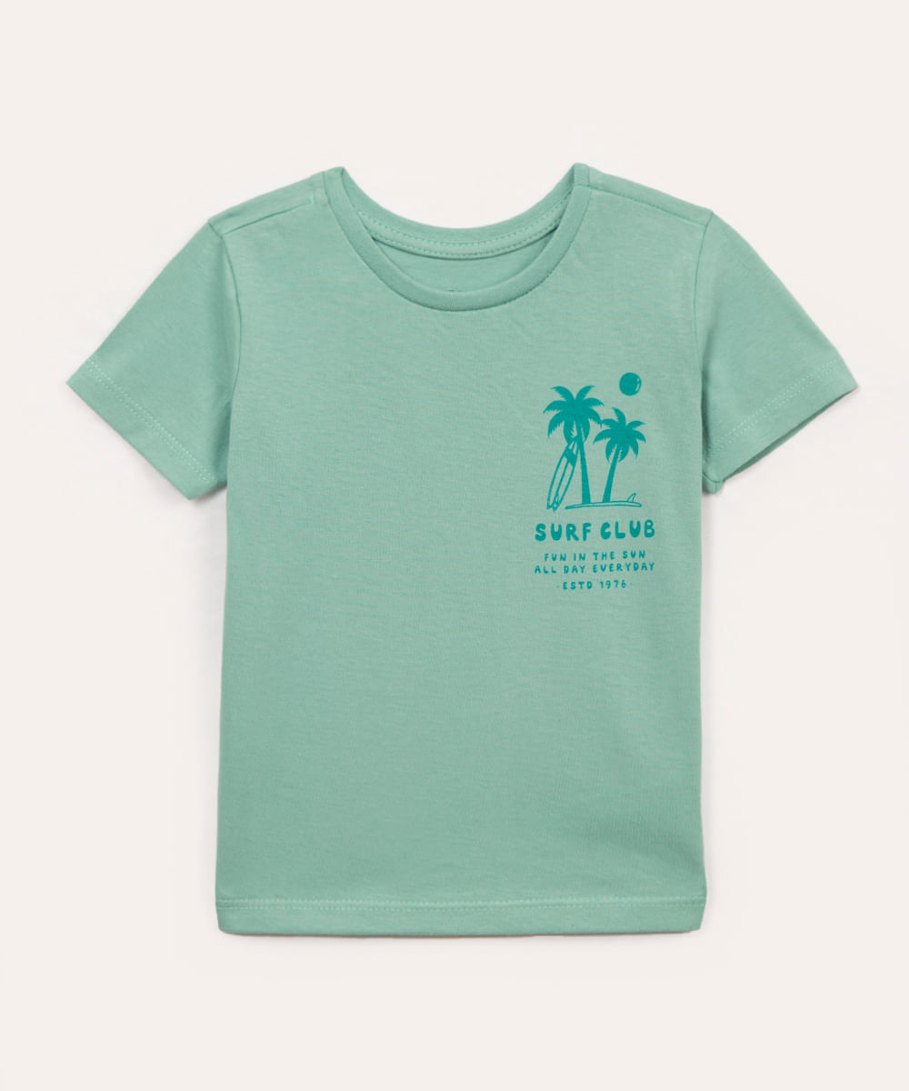 camiseta de algodão infantil surf club manga curta turquesa