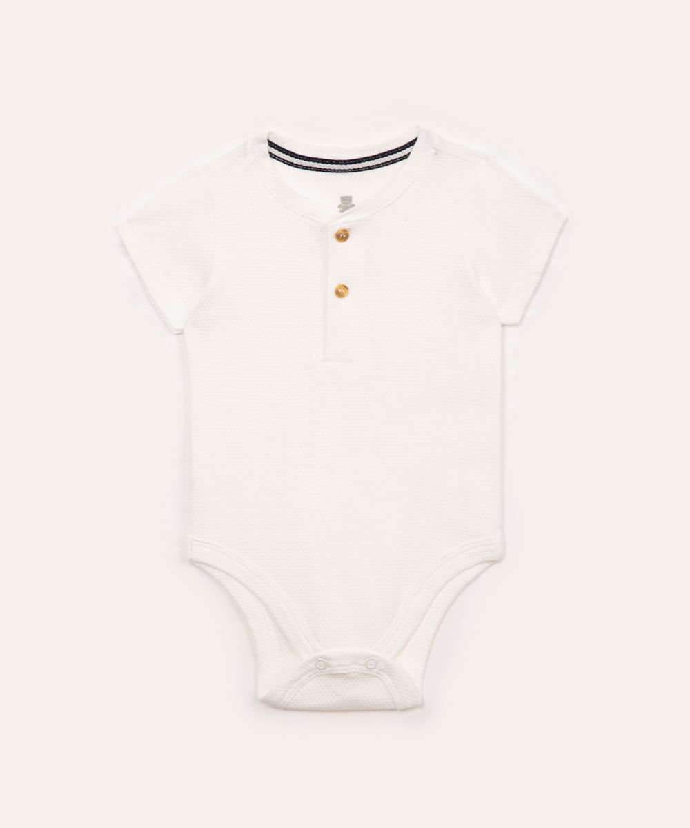 body de algodão infantil texturizado manga curta off white