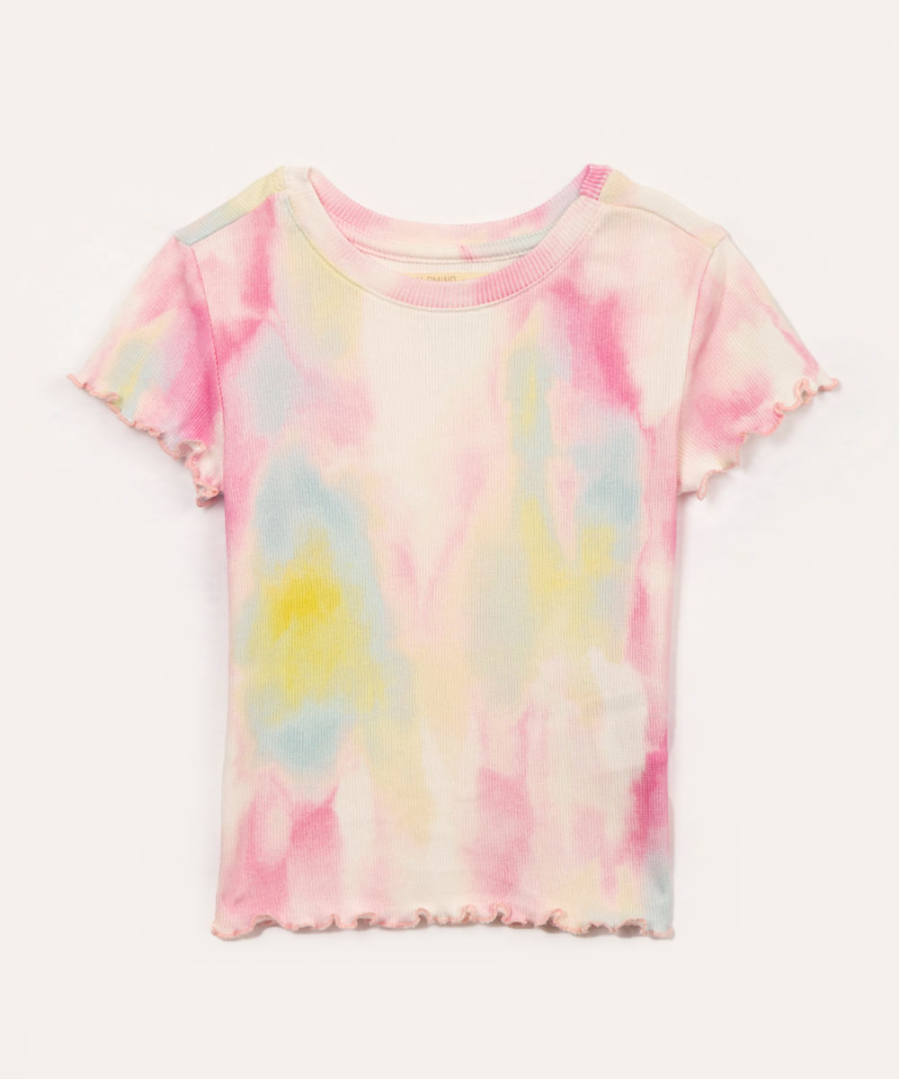 blusa infantil tie dye manga curta frufru colorido