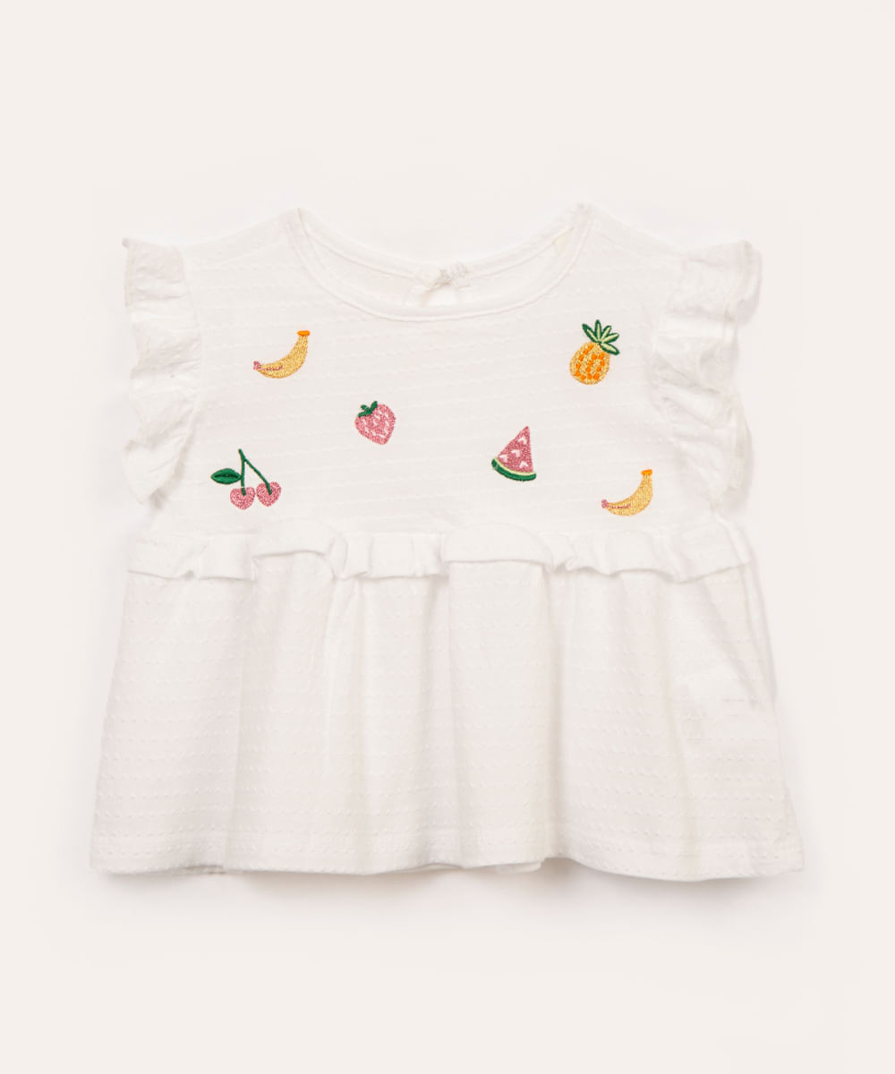 blusa infantil batinha bordado frutinha off white