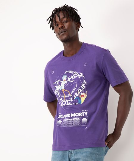 camiseta de algodão manga curta rick and morty roxo G