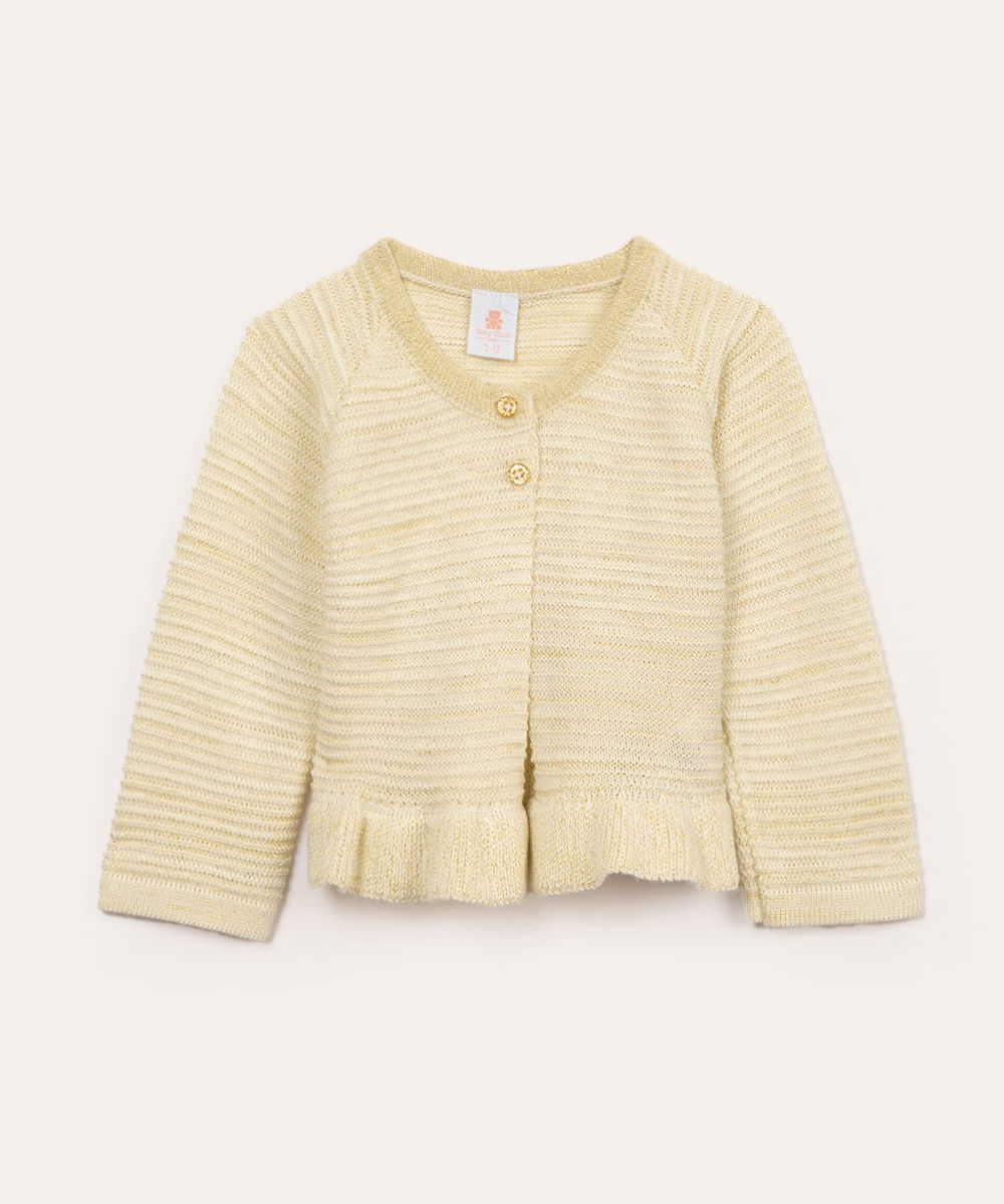 cardigan de tricot infantil com brilho off white