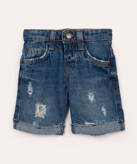 bermuda jeans infantil destroyed com bolso azul escuro 2