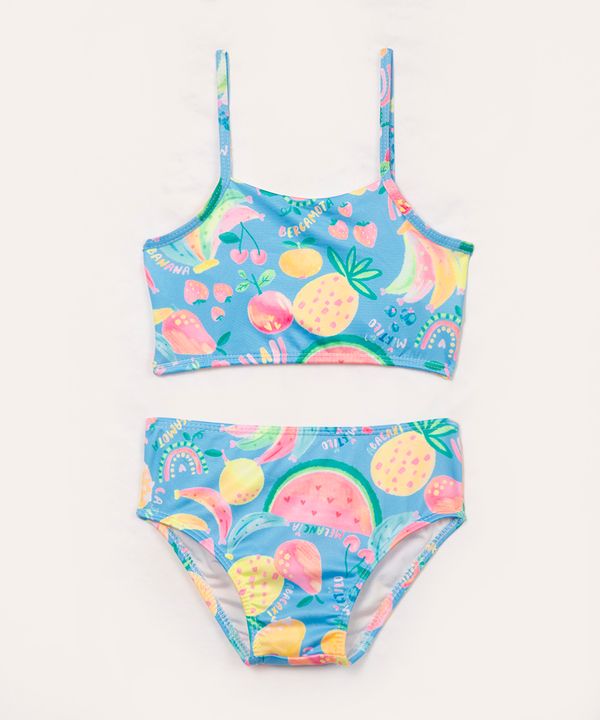 biquíni infantil halter neck frutas proteção uv azul 12