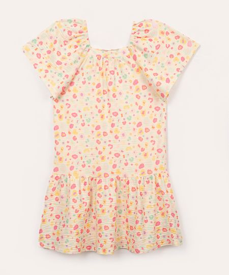 vestido infantil animal print manga curta com recorte colorido 6
