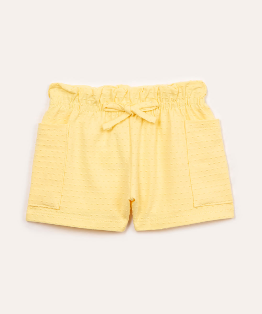 short infantil texturizado com bolso amarelo