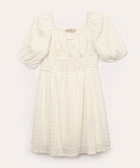 vestido texturizado juvenil com recorte manga curta off white 10