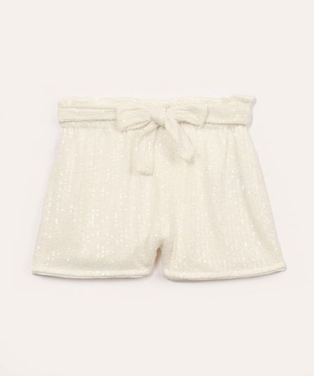 short de paetê infantil com faixa para laço off white 10 short de paetê infantil com faixa para laço off white 10