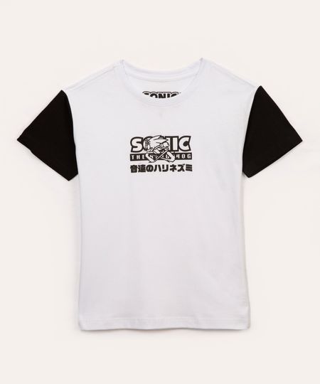 camiseta de algodão infantil sonic manga curta branco 4