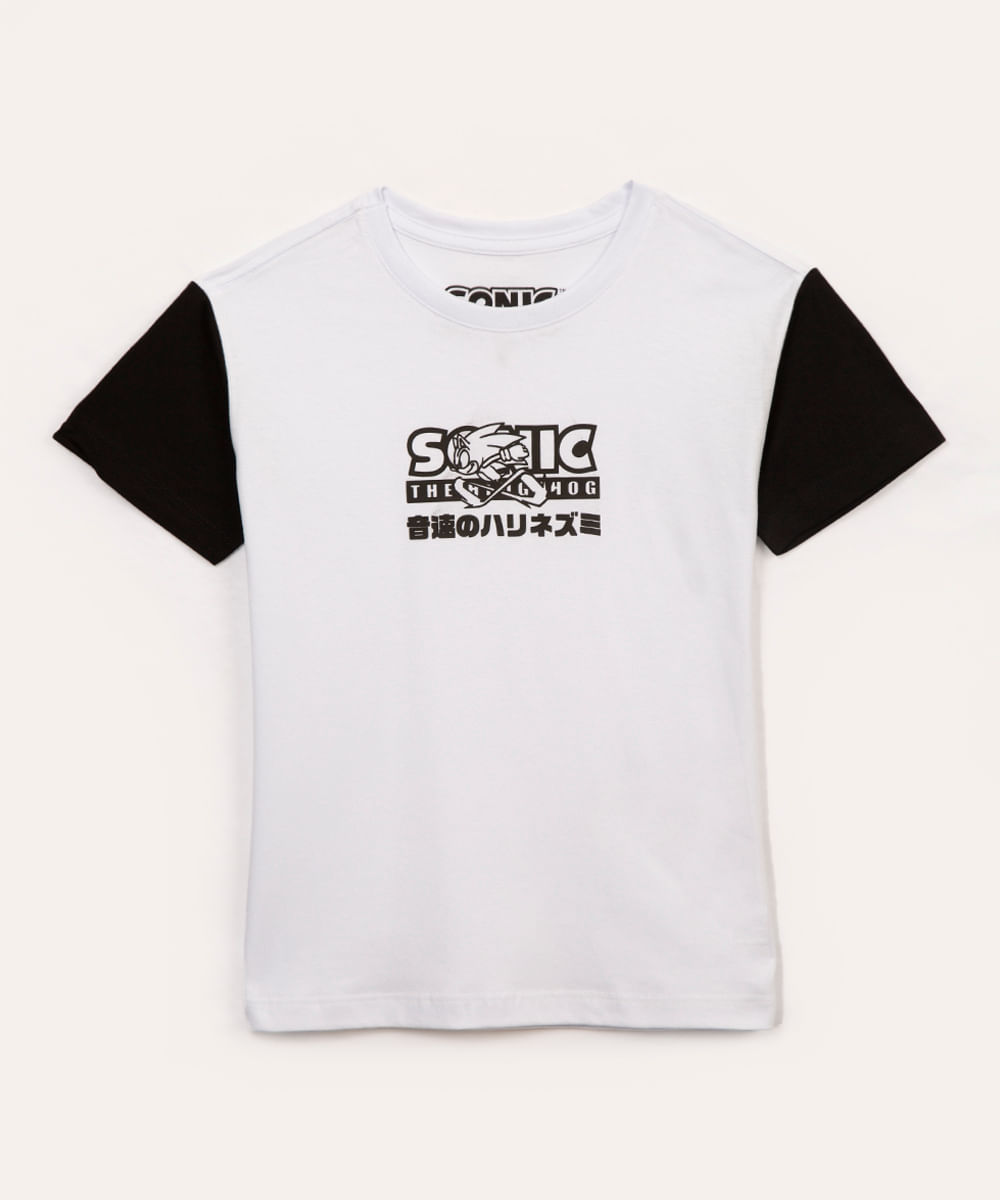 camiseta de algodão infantil sonic manga curta branco