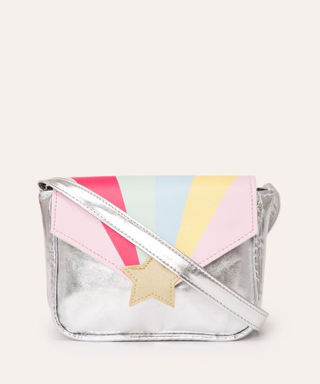 bolsa infantil arco íris estrela prata UNICO