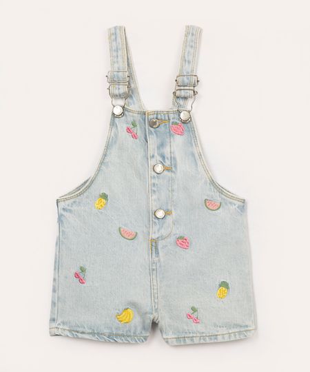 macaquinho jeans infantil frutinhas azul claro 2