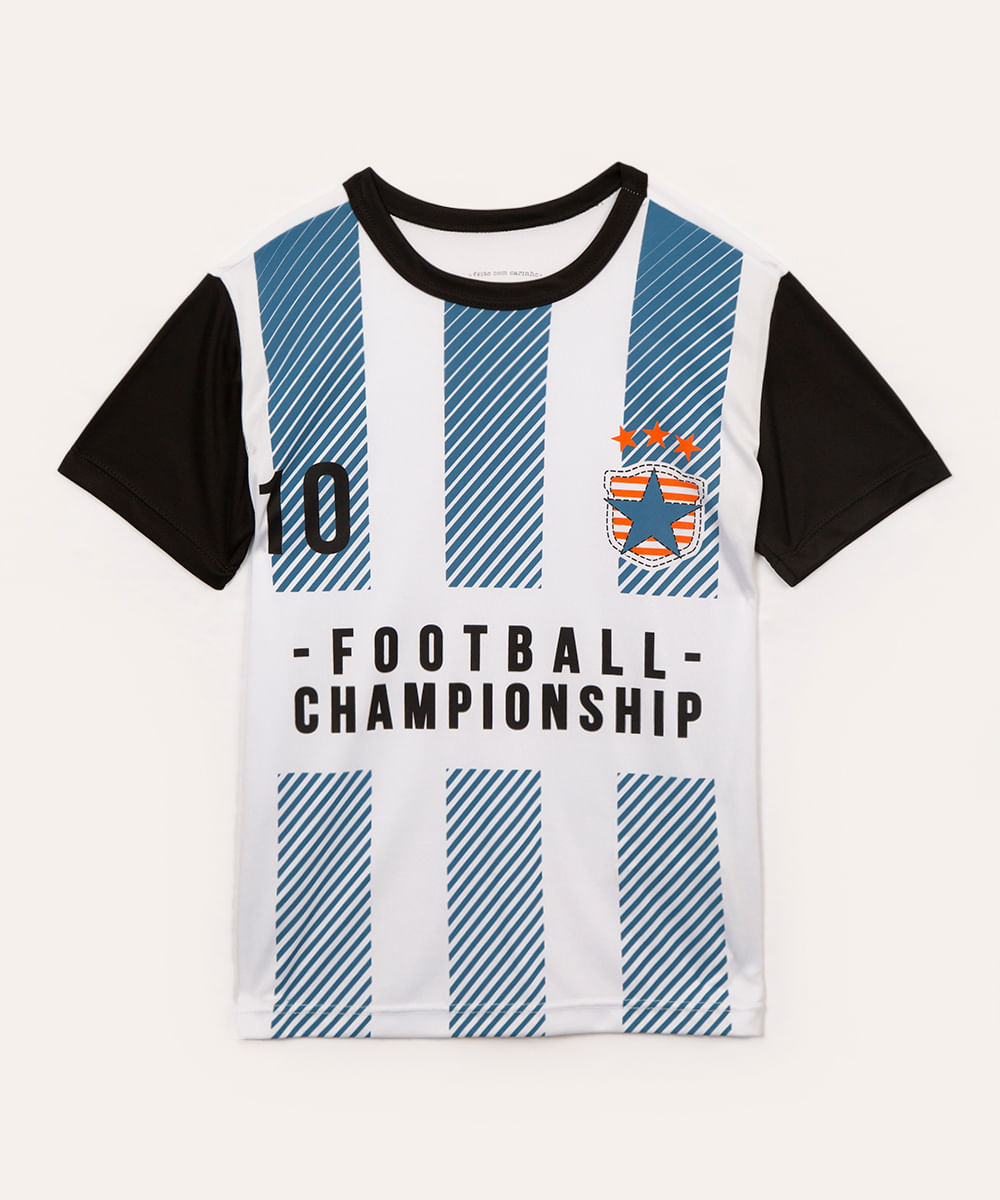 camiseta futebol infantil manga curta azul