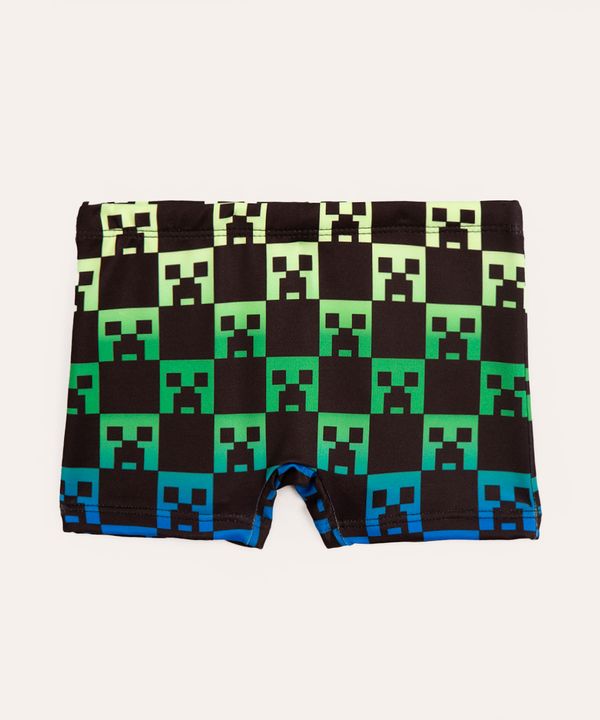 sunga boxer infantil minecraft proteção uv preto 4