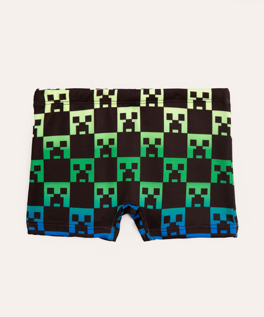 sunga boxer infantil minecraft proteção uv preto