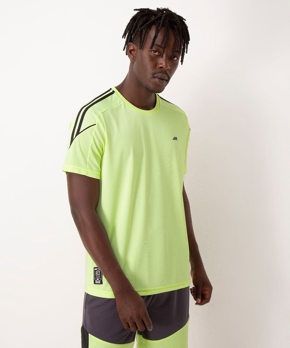 camiseta com recortes manga curta esportiva ace verde fluor