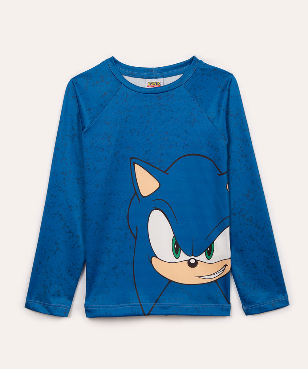 camiseta infantil sonic manga longa proteção uv azul