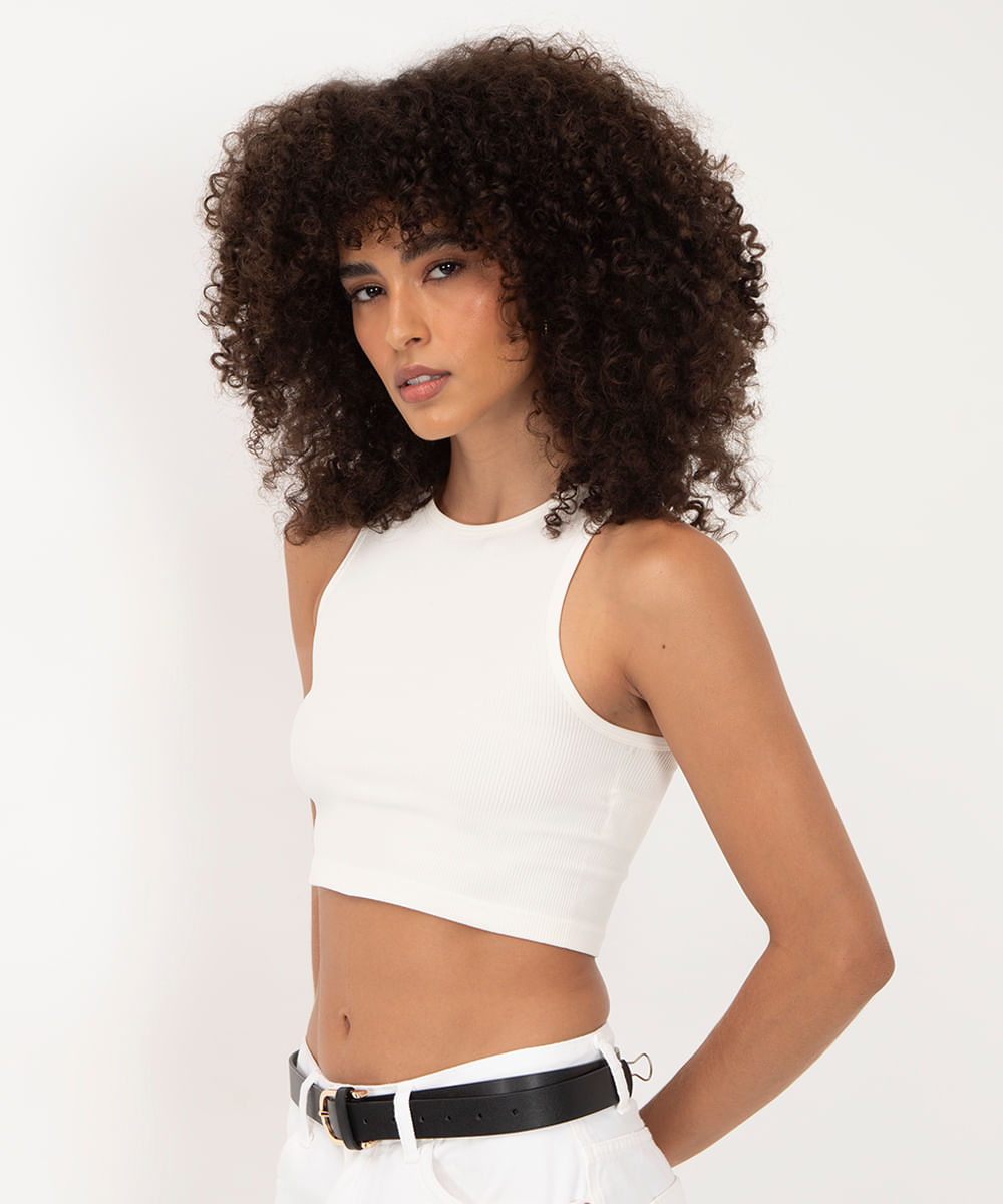 top cropped halter neck de poliamida off white