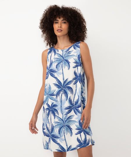 vestido curto de viscose alça média coqueiros off white PP
