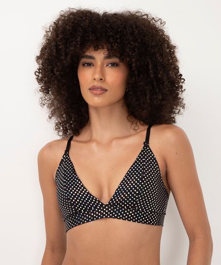 sutiã triangulo poá de brilho holográfico bojo removível preto 40 sutiã triangulo poá de brilho holográfico bojo removível preto 40