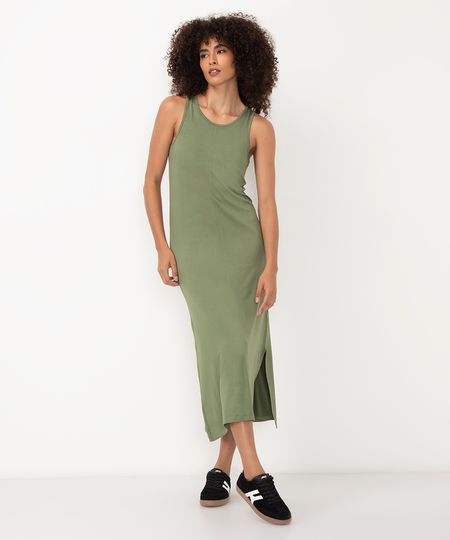 vestido de viscose básico nadador com fenda verde M