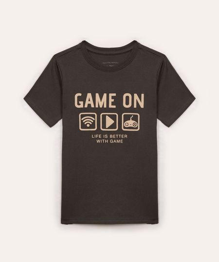 camiseta de algodão infantil game on manga curta cinza 4