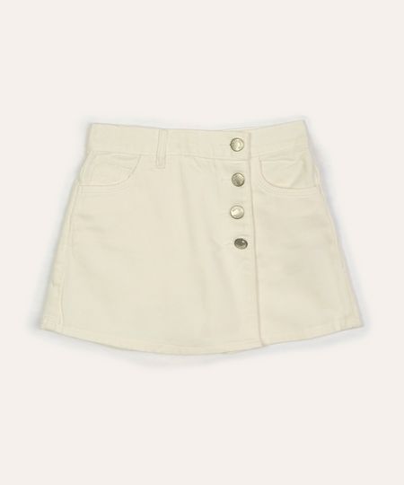 short saia de sarja infantil com botões e bolsos off white 4