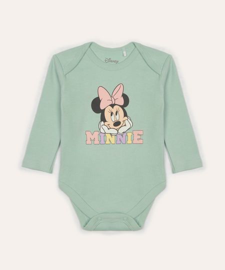 body de algodão infantil minnie manga longa verde 3-6 body de algodão infantil minnie manga longa verde 3-6