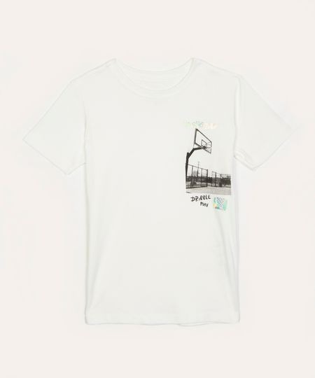 camiseta de algodão infantil basquete manga curta branca 4