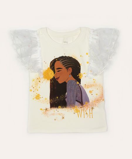 blusa de algodão infantil wish mangas em tule com babado off white 8