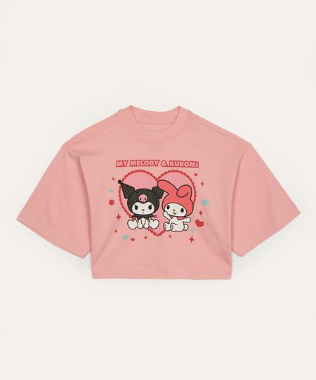 blusa de algodão infantil kuromi manga longa rosa claro 10