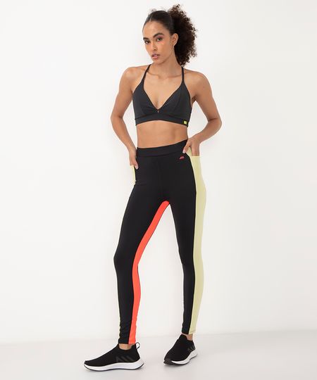 calça legging com bolso e recortes contrastantes esportiva ace preto G