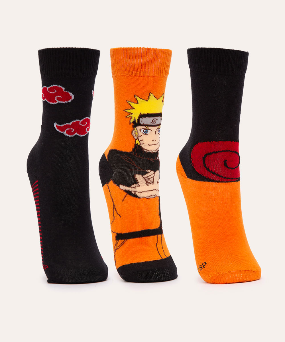 kit de 3 meias infantil cano alto naruto colorido