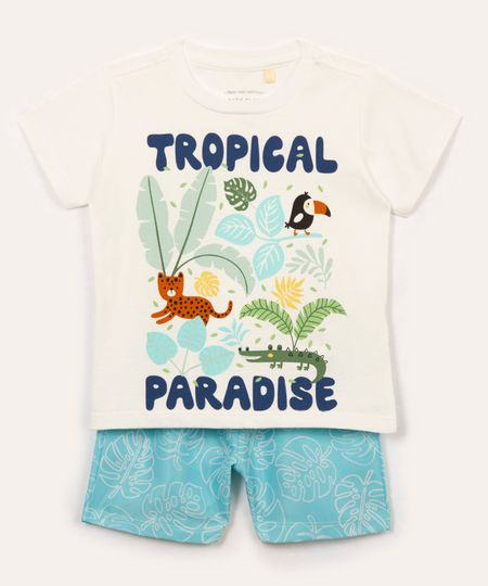 conjunto infantil tropical manga curta turquesa 2