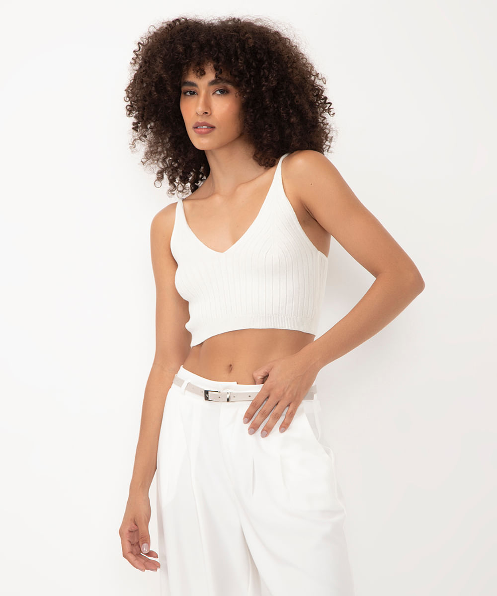 cropped tricot texturizado alça fina off white