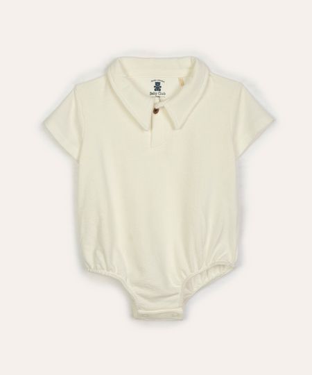 body atoalhada com gola polo manga curta off white 0-3