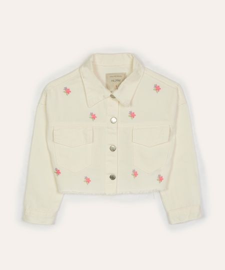 jaqueta de sarja infantil floral com desfiado off white 8