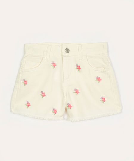 short de sarja infantil floral bordado off white 8