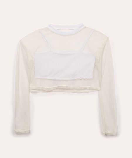 blusa de tela juvenil com sobreposição manga longa off white 10