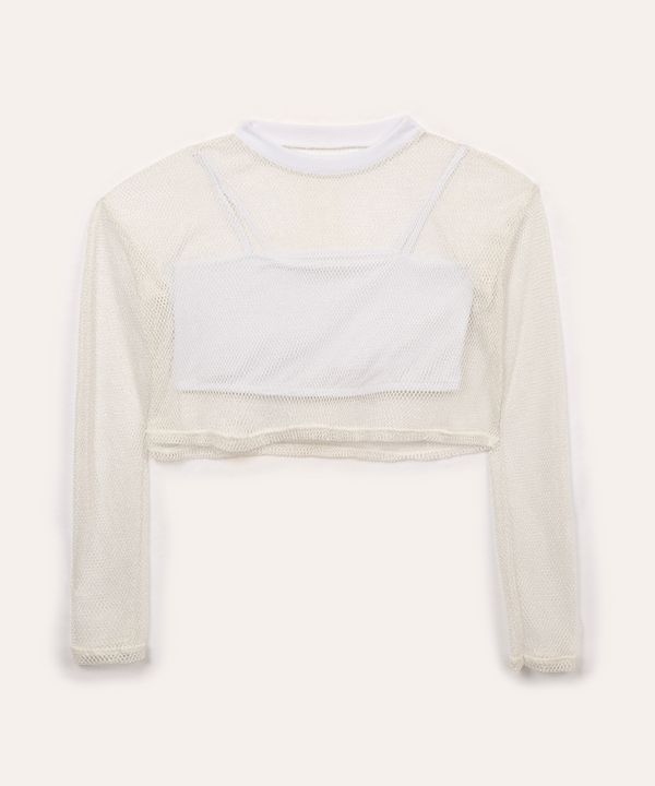 blusa de tela juvenil com sobreposição manga longa off white 10