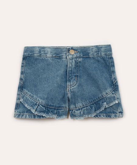 short jeans infantil com babado azul médio 4