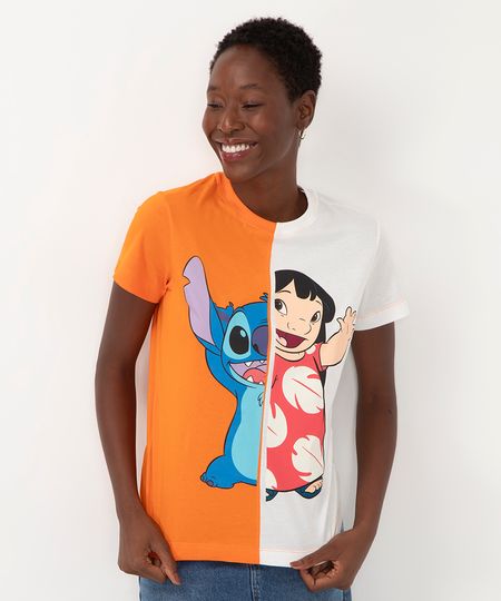 camiseta de algodão lilo e stitch manga curta laranja M camiseta de algodão lilo e stitch manga curta laranja M