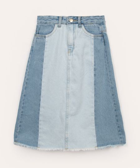 saia jeans midi infantil com recortes azul claro 8