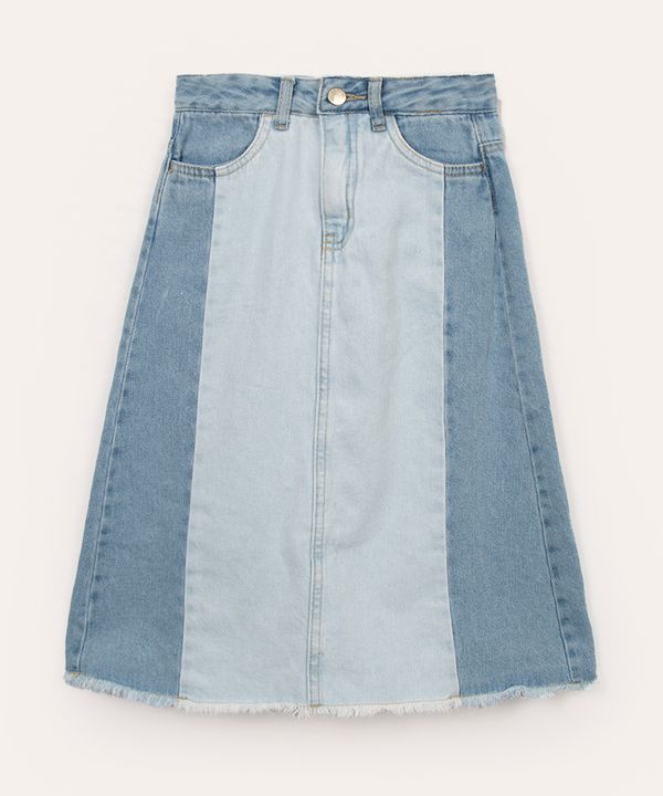 saia jeans midi infantil com recortes azul claro 4